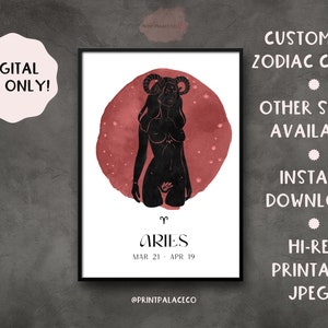 Aries Wall Art | Aries Birthday Gift | Zodiac Wall Art | Zodiac Print | Printable Poster | Custom Color Zodiac