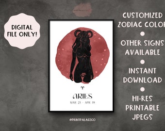 Aries Wall Art | Aries Birthday Gift | Zodiac Wall Art | Zodiac Print | Printable Poster | Custom Color Zodiac