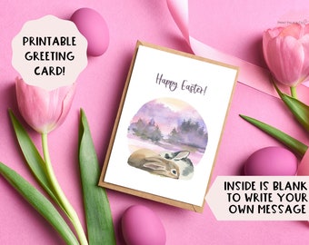 Easter Greeting Card | Easter Printable | Happy Easter | Easter Bunny | Printable Greeting Card | Blank Easter Card | 7x5in Card