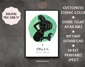 Pisces Zodiac Wall Art: Personalized Birthday Gift (Printable)