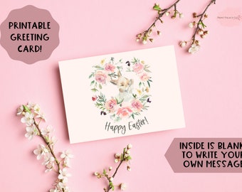 Floral Easter Bunny Greeting Card: 7x5in Printable Card (PDF & JPEG)