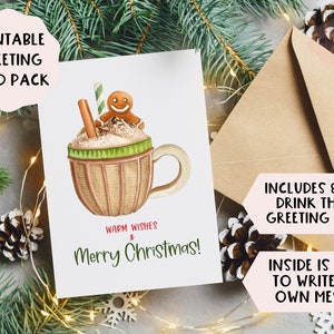 8 PACK | Christmas Cozy Drinks Greeting Cards | Holiday Cards | Printable | Merry Christmas | Hot Cocoa | Gingerbread | Blank | 7x5in Card
