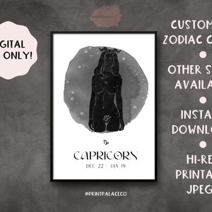 Capricorn Wall Art | Capricorn Birthday Gift | Zodiac Wall Art | Printable Wall Art | Personalized Zodiac | Poster | Custom Color Zodiac