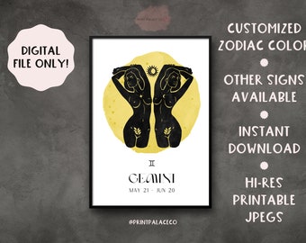 Gemini Zodiac Art Print: Custom Color Astrology (Digital File)