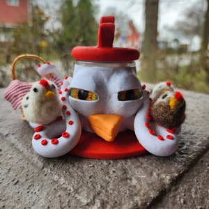 Chicken inspired octopus jar polymer clay 2 oz. stash jar/desk pet.