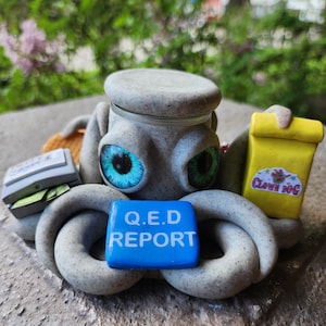 Don&#39;t tell mom the babysitter is dead inspired octopus jar polymer clay 2 oz. stash jar/desk pet.