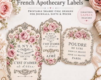 Shabby Chic Printable Labels, Romantic French Rose Apothecary Labels, Paris Perfume Bottle Labels, Junk Journal Ephemera