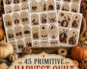 45 Primitive Pumpkin Labels Tags Bundle | Mercantile Label printable| Fall Farmhouse Decor |Autumn Ephemera | Junk Journal Printables