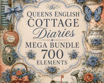 English Cottage Junk Journal Mega Bundle Printable| Floral Scrapbook Kit|Vintage Tags Labels Tickets Journal Cards| Shabby chic Ephemera