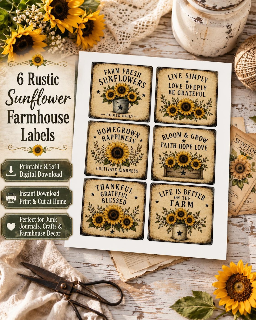 Rustic Name Label Vintage Farmhouse Labels Bundle, Primitive Pantry Tags, Rustic Country ...