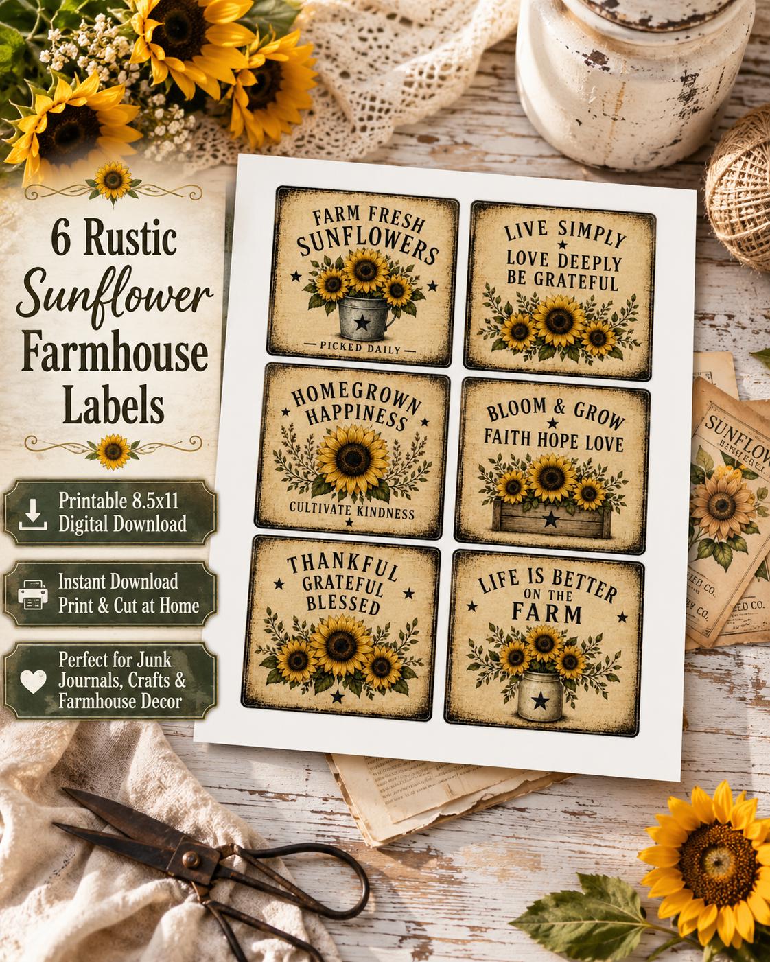 Vintage Farmhouse Labels Bundle, Primitive Pantry Tags, Rustic Country ...
