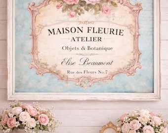 Shabby Chic Floral Art Set / English Country Wall Decor / French Country Decor/Pink Roses Wall Art  / Pretty Pink Girl Decor