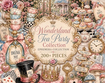 Alice in Wonderland Junk Journal Kit|Alice Ephemera Bundle|Printable Journal Cards| Retro Fussy Cuts| Tea Party Ephemera, Digital Download