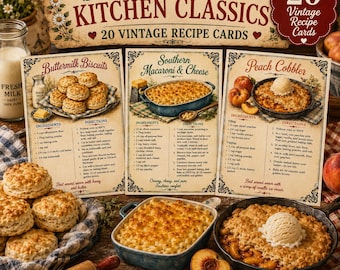 Printable Southern Style Recipe Cards | Vintage Farmhouse Baking Ephemera| Cottage Kitchen Recipe Collection | Junk Journal Cards