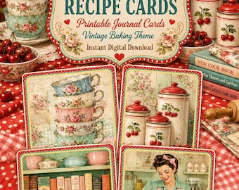 1950s Retro Kitchen Recipe Cards | Vintage Baking Ephemera | Junk Journal Printables | Recipe Journal Cards | Digital Download