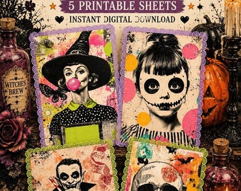 Retro Halloween Journal Cards Bundle |Gothic Halloween Cards | Spooky Halloween Ephemera | Printable Junk Journal Cards