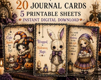 Whimsical Gothic Halloween Journal Cards Bundle |Gothic Halloween Cards | Spooky Halloween Ephemera | Printable Junk Journal Cards
