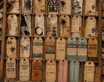 50 Piece Junk Journal Ephemera Kit | Vintage Grunge Tags, Tickets, Labels & Journal Cards | Printable Digital Download