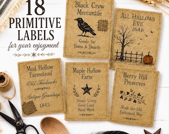 Primitive Feed Sack Labels Printable | Farmhouse Mercantile Labels | Rustic Country Decor | Vintage Pantry Labels| Mason Jar Labels