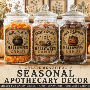 Primitive Halloween Candy Labels Printable| Gothic Cottagecore Ephemera| Apothecary Journal Kit| Halloween Labels