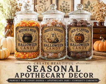 Primitive Halloween Candy Labels Printable| Gothic Cottagecore Ephemera| Apothecary Journal Kit| Halloween Labels