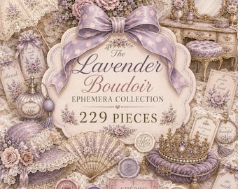 229 Piece Dusty Lavender Vintage  Boudoir Ephemera Bundle| Junk Journal Fussy Cuts| Shabby Chic Embellishments| Antique Ephemera Printable