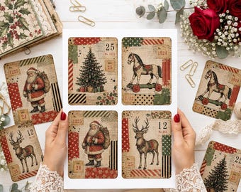 Vintage Christmas Journal Cards Printable | Holiday Journal Ephemera Cards | Santa Journal Cards | Reindeer Journal Cards