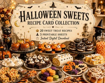 Halloween Recipe Cards | Vintage Food Ephemera| Retro Kitchen Recipe Collection | Junk Journal Cards| Paper Craft Printable