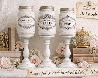 Printable French Tea Labels / Wedding Decor Labels / Vintage Tea Party Tags / Paris Boutique Labels / Bridal Shower Favor Tags