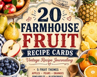 Fruitreceptkaarten afdrukbare bundel | Vintage receptkaarten | Boerderijkeuken Receptkaarten | Vintage receptkaarten | Digitale download