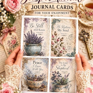 Tarjetas imprimibles para diario cristiano / Tarjetas con versículos bíblicos vintage / Material efímero para diario de fe / Tarjetas con escrituras estilo shabby chic / Juego de 20 tarjetas
