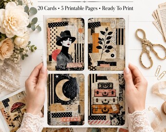 Vintage Mixed Media Journal Cards Printable | Junk Journal Ephemera Cards | Collage Journal Cards | Botanical Journal Cards