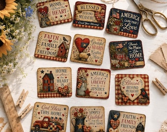 Primitive Americana Labels Printable, Rustic Farmhouse Gift Tags, Mason Jar Labels, Rustic Country Kitchen Pantry Labels, Faith Gift Tags