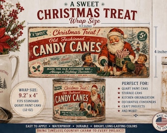 Primitive Christmas Label Wrap, Coffee Can Upcycle Printable, Quart Paint Can Makeover, Rustic Country Craft Decor, 9.2" by 4" wrap print