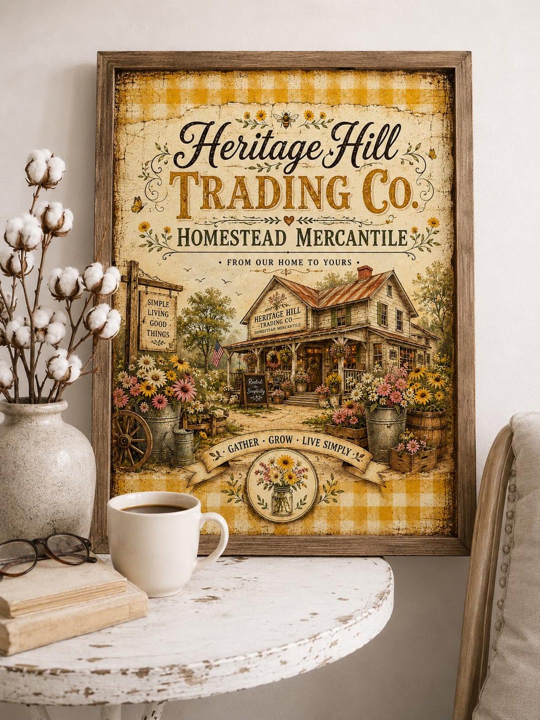 Yellow Gingham Farmhouse Decor, Vintage Country Store Sign, Mercantile ...