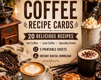 Coffee Latte Drinks Recipe Cards | Vintage Food Ephemera| Retro Kitchen Recipe Collection | Junk Journal Cards| Paper Craft Printable