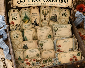 Wizard of Oz Junk Journal Kit|55 PCWizard of Oz Ephemera|Printable Tags|Labels|Journal Cards| Vintage Ephemera|Scrapbooking Paper Pack
