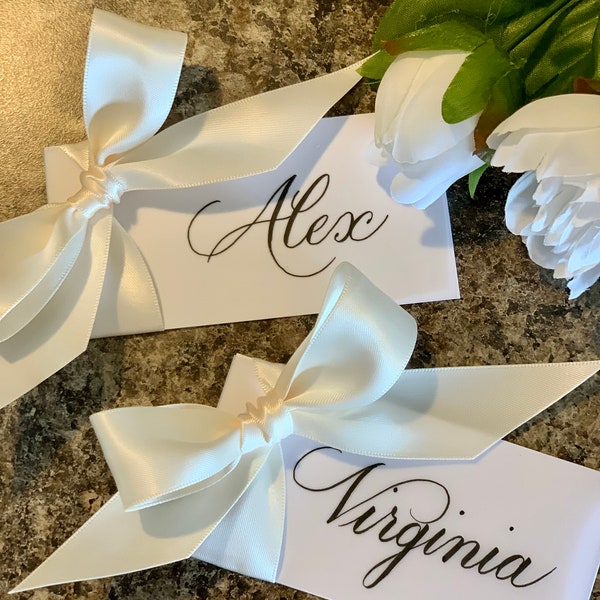 Cream Handwritten Place Cards/ Gift Tags w/Attached Ribbon, Party Placecards, Wedding Place Cards, Favor Gift Tags, Custom Calligraphy