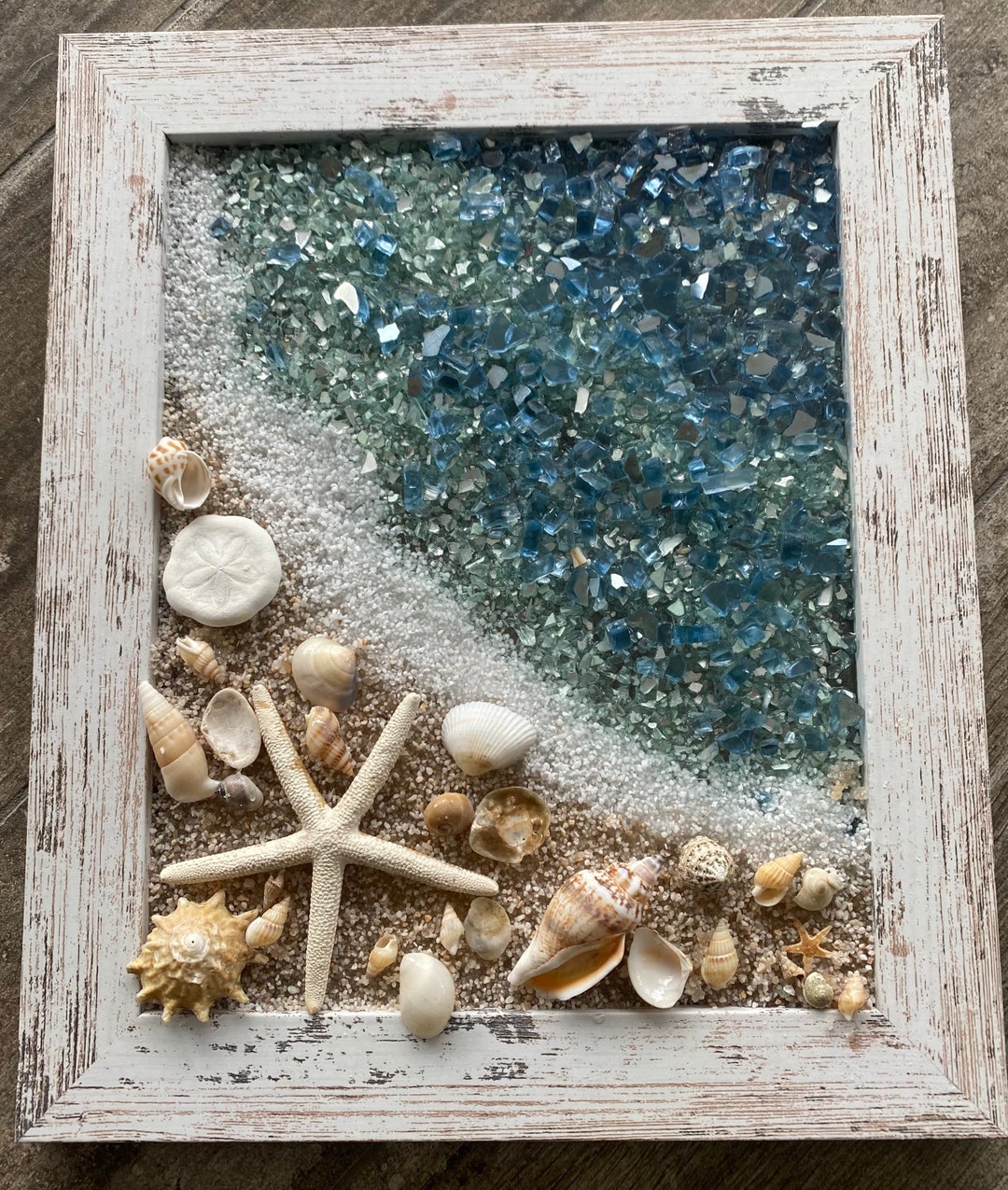 BEACH SCENE With STARFISH - 11X14 Framed Art Crushed Glass - Etsy