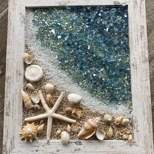 BEACH SCENE with STARFISH crushed glass Framed Art