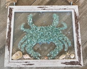 CHESAPEAKE Bay Blue CRAB - 11X14 Framed Art resin w/ crushed glass