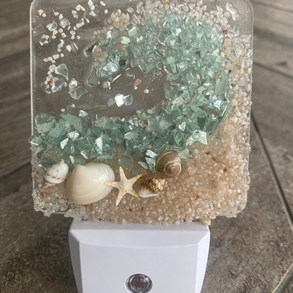 COASTAL Night Light- AQUA Glass  WAVE