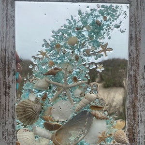 Coastal WAVE aqua crushed glass in resin Framed Art