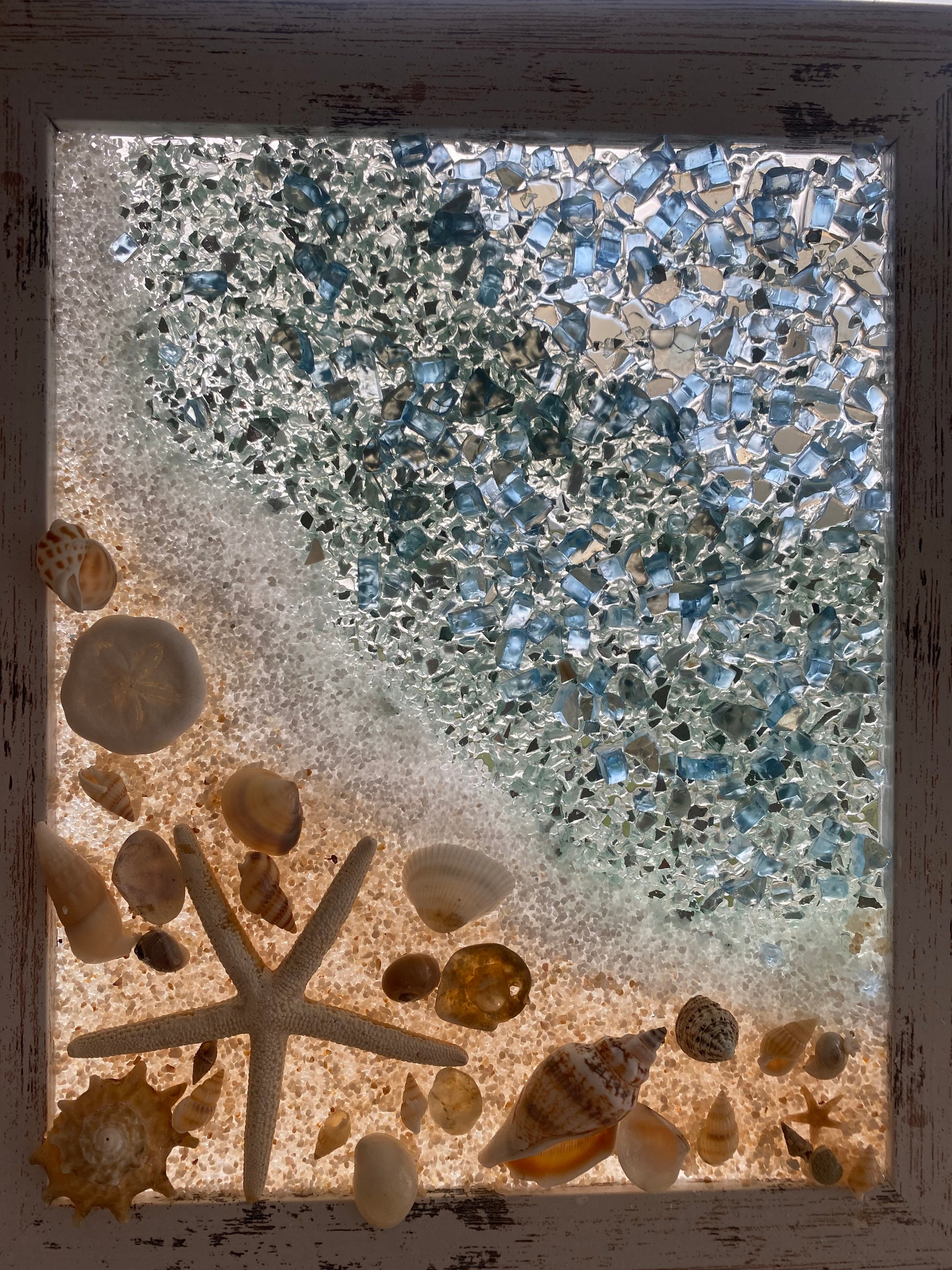 BEACH SCENE W/ STARFISH - 8X10 Framed Art W/crushed Glass in Resin - Etsy