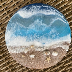 BEACHY Ocean Waves Wall Art with shells 15&quot; round