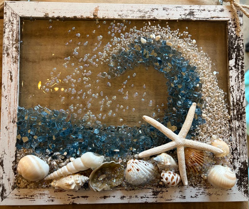 WAVE Ocean Blue Crushed Glass/shell - 11x14 Framed Art - Etsy