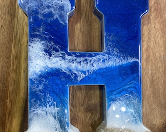Coastal Beach Letter in ocean resin, A to Z, sandy beach, Handmade resin art