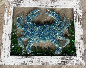 CHESAPEAKE BLUE CRAB - 11X14 Framed Art resin w/ crushed glass