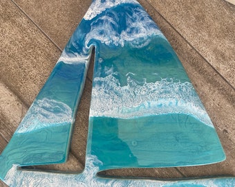 SAILBOAT  Wall Decor/Charcuterie board with Ocean Waves in resin