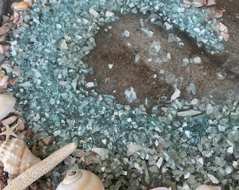 WAVE Aqua - 4X6 Framed Art w/ crushed glass and shells in resin